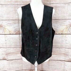 Vintage Silverleaf Black Classic V-Neck Fitted Leather Vest Size M